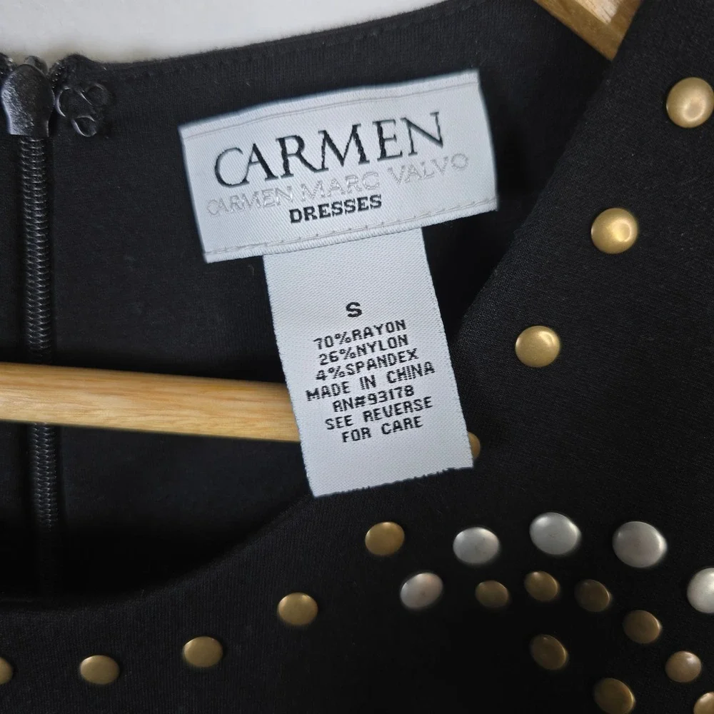 Carmen Marc Valvo Black Studded Keyhole Sheath Dress Womens Size S Sleeveless